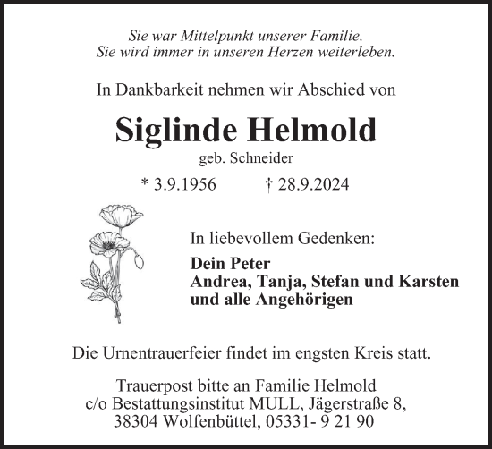 Traueranzeige von Siglinde Helmold von Wolfenbütteler Zeitung