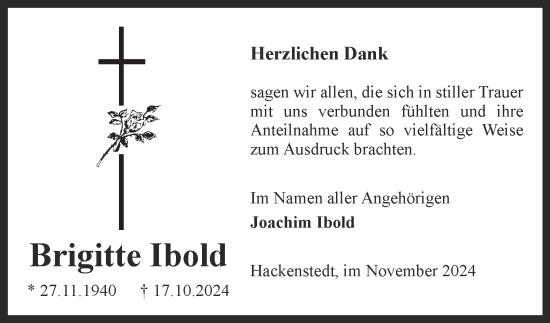 Traueranzeige von Brigitte Ibold 