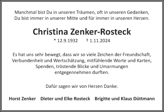 Traueranzeige von Christina Zenker-Rosteck 