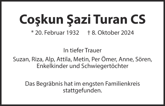 Traueranzeige von Coskun Sazi Turan von Salzgitter-Zeitung