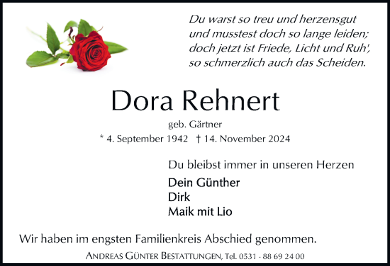 Traueranzeige von Dora Rehnert 