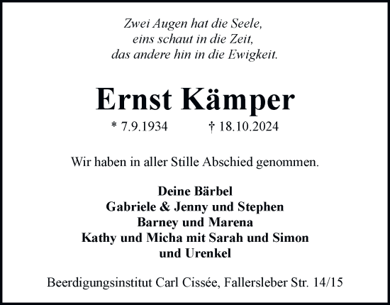 Traueranzeige von Ernst Kämper 