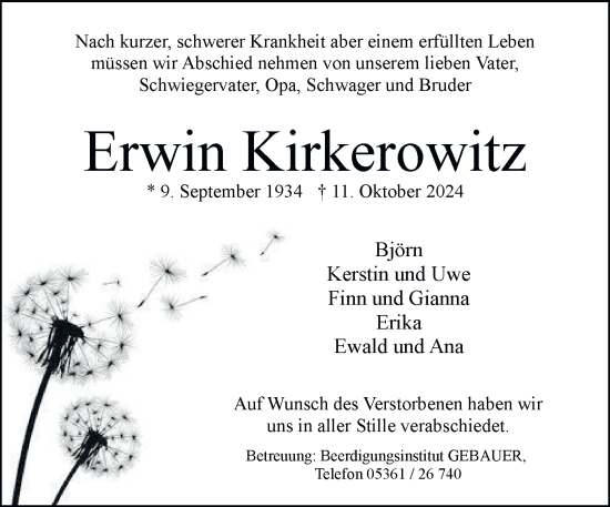 Traueranzeige von Erwin Kirkerowitz 