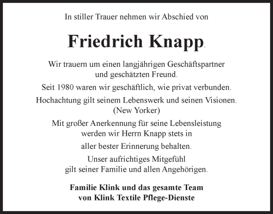 Traueranzeige von Friedrich Knapp von Salzgitter-Zeitung