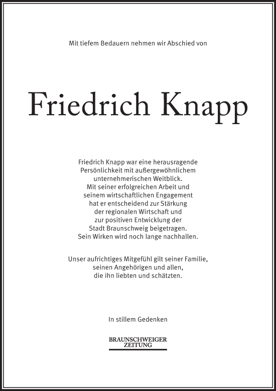 Traueranzeige von Friedrich Knapp 