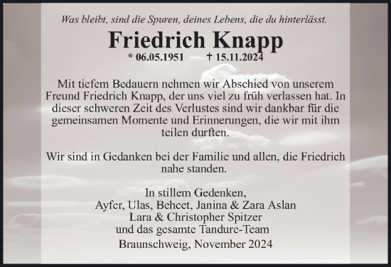 Traueranzeige von Friedrich Knapp 