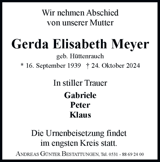 Traueranzeige von Gerda Elisabeth Meyer 