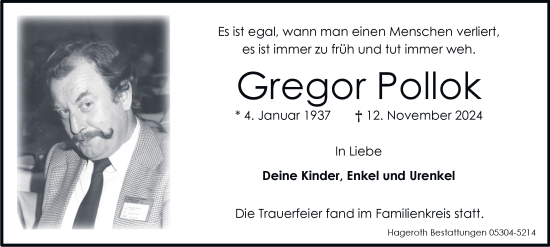 Traueranzeige von Gregor Pollok 