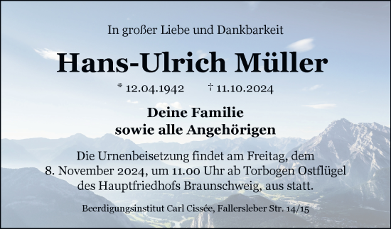 Traueranzeige von Hans-Ulrich Müller 