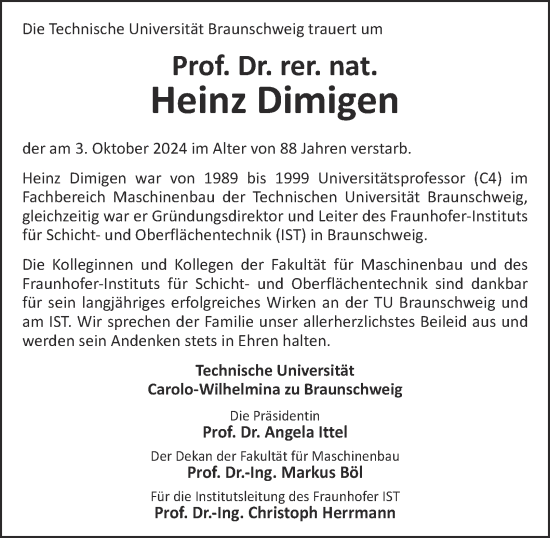 Traueranzeige von Heinz Dimigen 