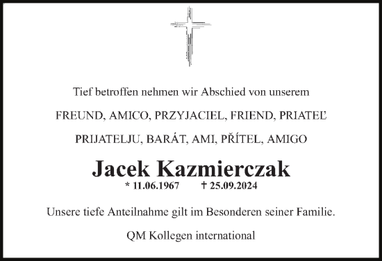 Traueranzeige von Jacek Kazmierczak 
