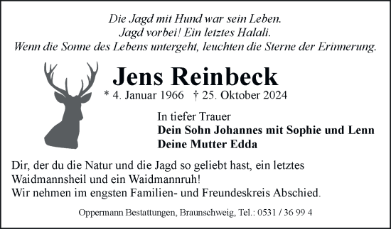 Traueranzeige von Jens Reinbeck von Wolfenbütteler Zeitung