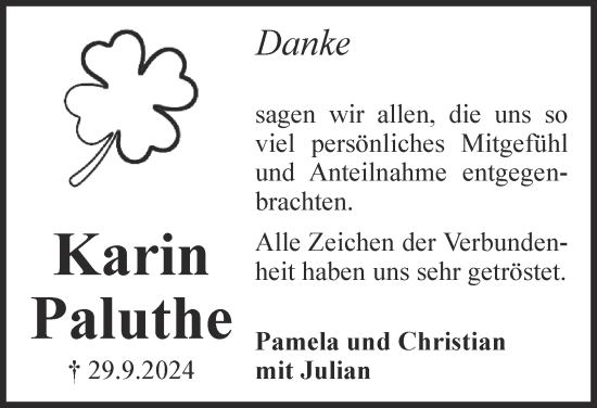 Traueranzeige von Karin Paluthe 