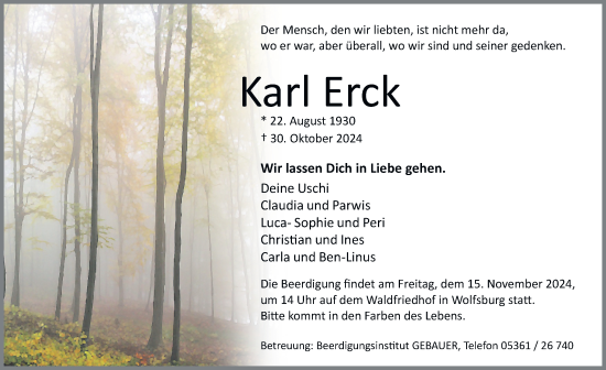 Traueranzeige von Karl Erck 