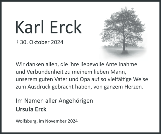 Traueranzeige von Karl Erck 