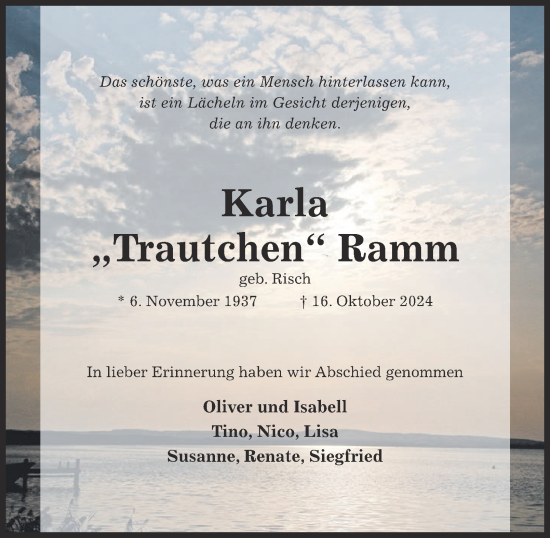 Traueranzeige von Karla Ramm von Peiner Nachrichten