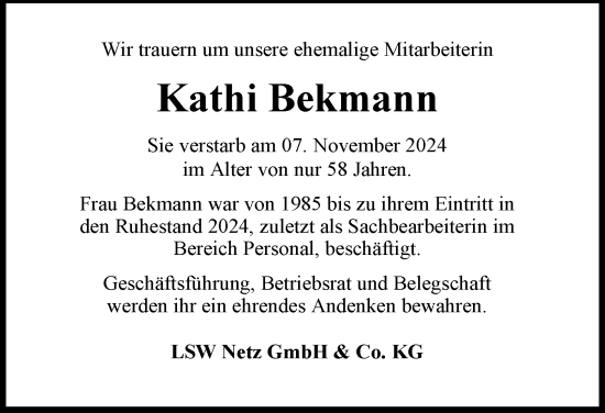 Traueranzeige von Kathi Bekmann 