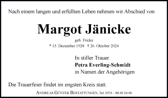 Traueranzeige von Margot Jänicke 