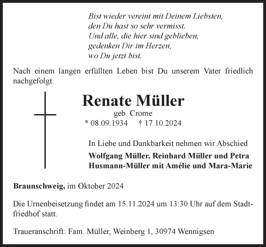 Traueranzeige von Renate Müller 