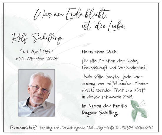Traueranzeige von Rolf Schilling 