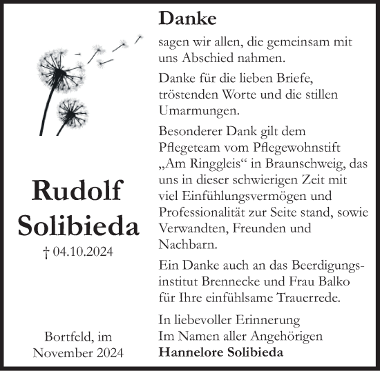 Traueranzeige von Rudolf Solibieda 