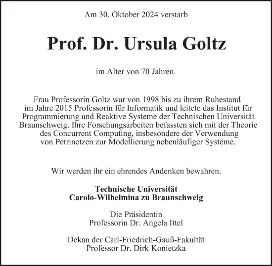 Traueranzeige von Ursula Goltz 
