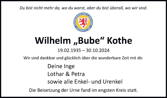 Traueranzeige von Wilhelm Kothe 
