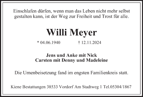 Traueranzeige von Willi Meyer 
