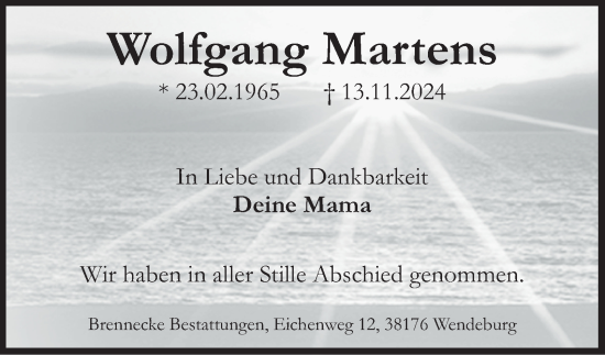 Traueranzeige von Wolfgang Martens von Peiner Nachrichten