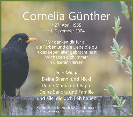 Traueranzeige von Cornelia Günther 