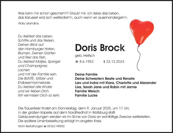 Traueranzeige von Doris Brock 