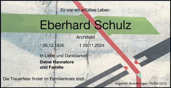 Traueranzeige von Eberhard Schulz 