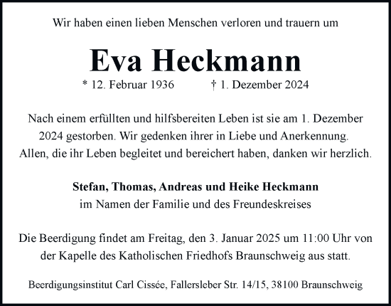 Traueranzeige von Eva-Maria Heckmann 