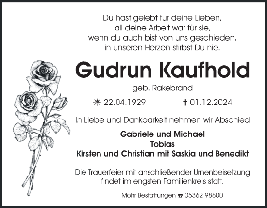 Traueranzeige von Gudrun Kaufhold 