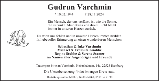 Traueranzeige von Gudrun Varchmin von Wolfenbütteler Zeitung