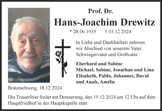 Traueranzeige von Hans-Joachim Drewitz 