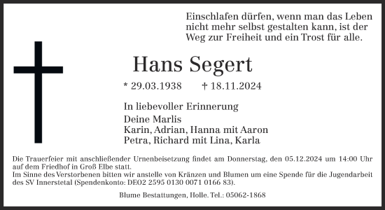 Traueranzeige von Hans Segert von Salzgitter-Zeitung