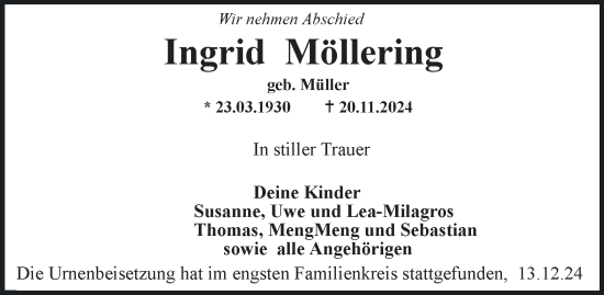 Traueranzeige von Ingrid Möllering 