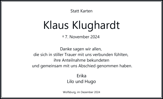 Traueranzeige von Klaus Klughardt 