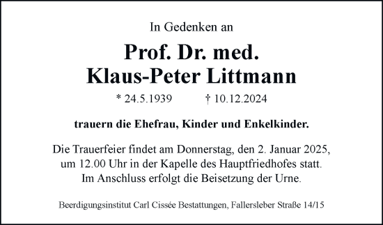 Traueranzeige von Klaus-Peter Littmann 