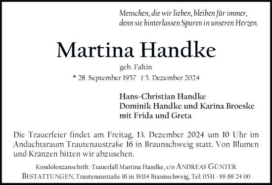 Traueranzeige von Martina Handke 