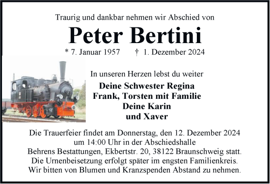 Traueranzeige von Peter Bertini 