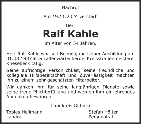 Traueranzeige von Ralf Kahle 