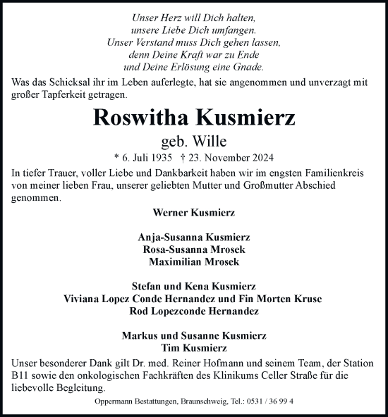 Traueranzeige von Roswitha Kusmierz 