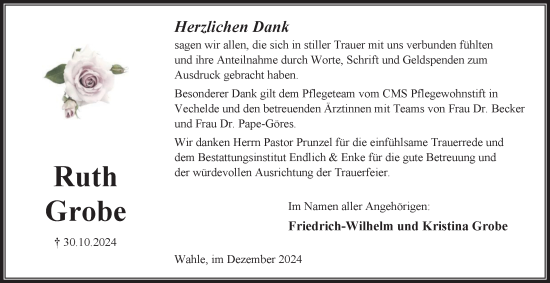 Traueranzeige von Ruth Grobe von Peiner Nachrichten