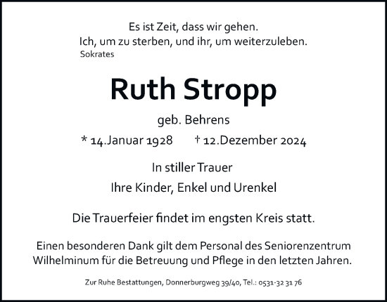 Traueranzeige von Ruth Stropp 