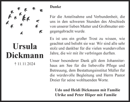 Traueranzeige von Ursula Dickmann von Salzgitter-Zeitung