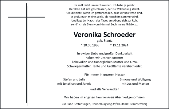 Traueranzeige von Veronika Schroeder 