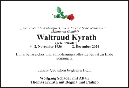 Traueranzeige von Waltraud Kyrath 