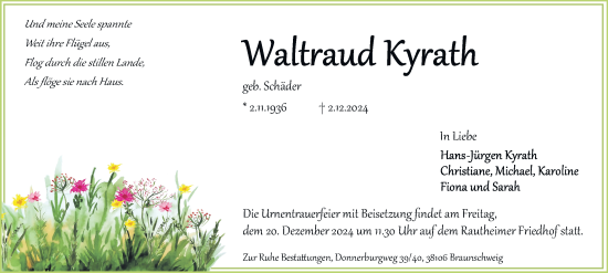 Traueranzeige von Waltraud Kyrath 
